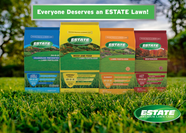 Bags of Estate Fertilizer on lawn