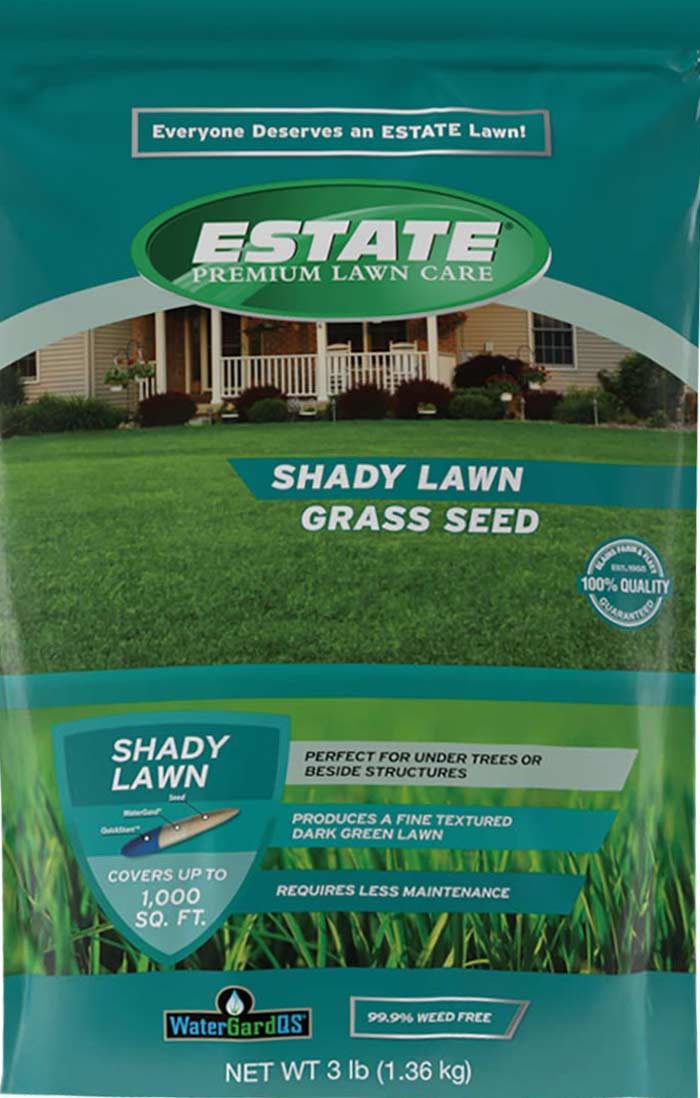 A bag of Estate Shady Lawn Grass Seed