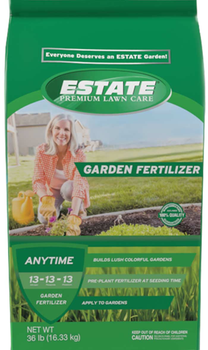 A bag of Estate anytime garden fertilizer