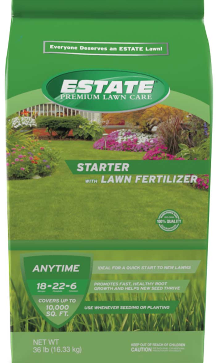 A bag of Estate anytime starter with lawn fertilizer